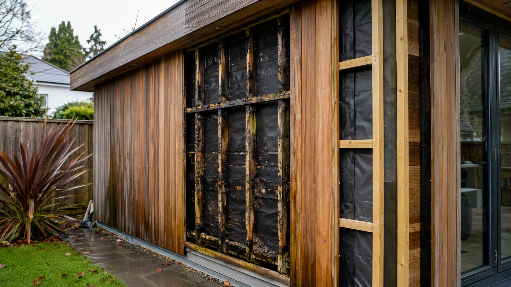 The Green Wall: Why Your Expensive Garden Room is Growing Mould Behind the Cladding